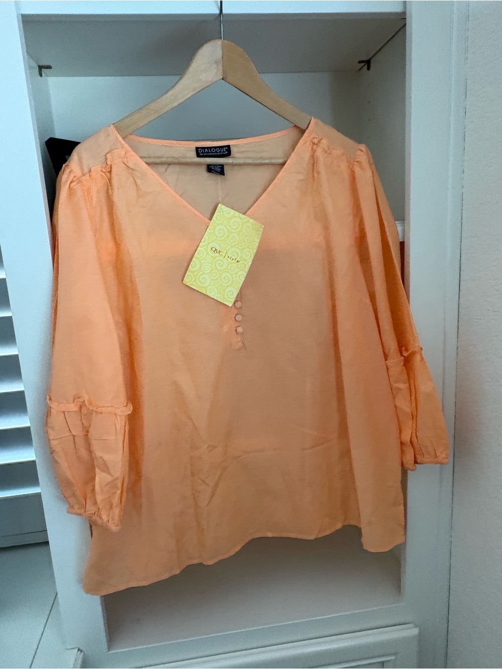 NWT Dialogue orange V-neck blouse three-quarter balloon sleeves silk blend XL